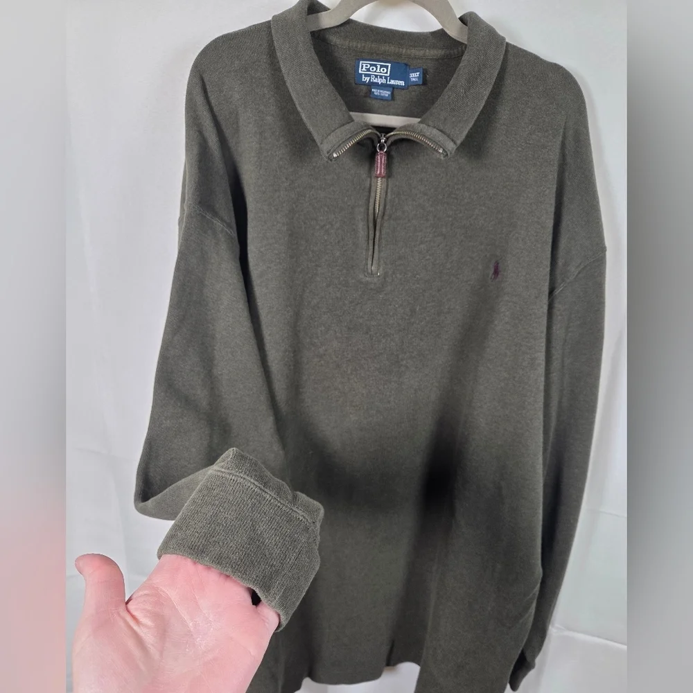 Polo By Ralph Lauren Quarter Zip Long Sleeve Sweater 3XLT Green W/ Pony Logo